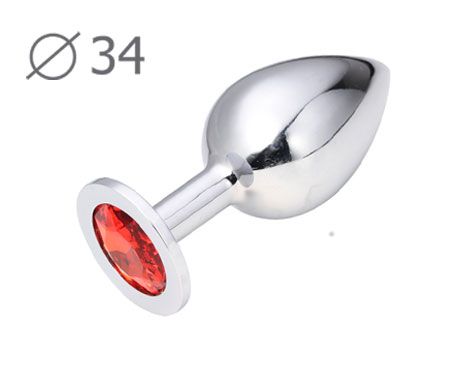 Коническая серебристая анальная втулка с красным кристаллом - 8,2 см. - Anal Jewelry Plug - купить с доставкой в Южно-Сахалинске