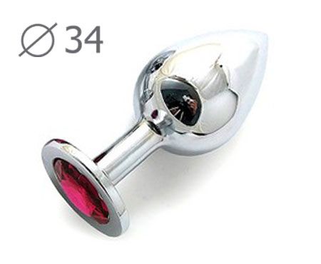 Коническая серебристая анальная втулка с малиновым кристаллом - 8,2 см. - Anal Jewelry Plug - купить с доставкой в Южно-Сахалинске