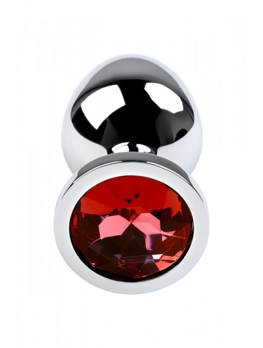 Серебристая коническая анальная пробка с красным кристаллом - 8 см. - ToyFa - купить с доставкой в Южно-Сахалинске