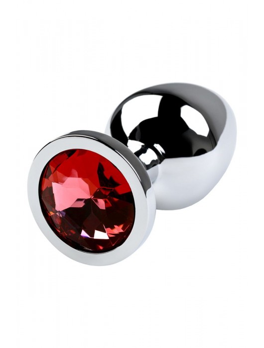 Серебристая коническая анальная пробка с красным кристаллом - 8 см. - ToyFa - купить с доставкой в Южно-Сахалинске