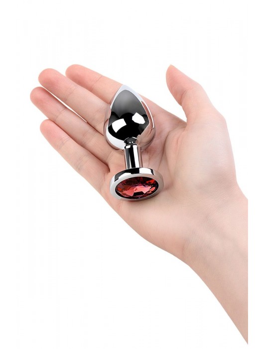 Серебристая коническая анальная пробка с красным кристаллом - 8 см. - ToyFa - купить с доставкой в Южно-Сахалинске