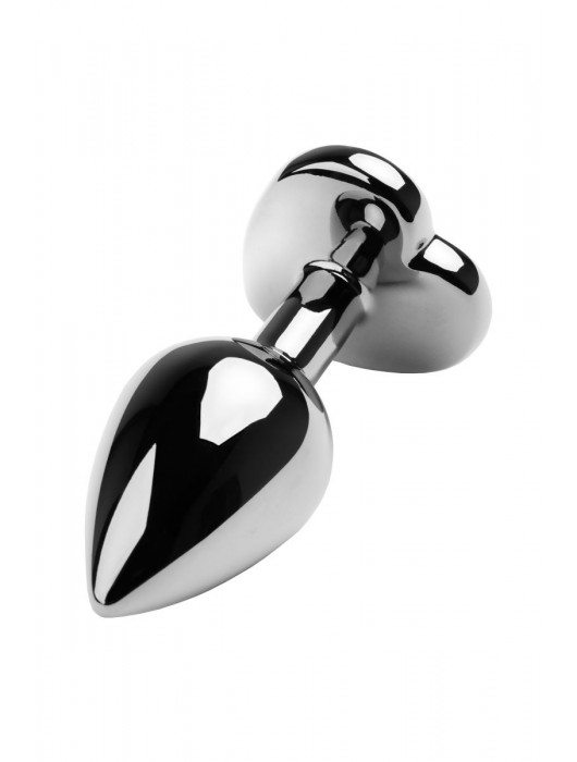 Серебристая коническая анальная пробка с красным кристаллом-сердечком - 7 см. - ToyFa - купить с доставкой в Южно-Сахалинске