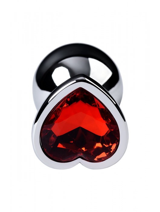 Серебристая коническая анальная пробка с красным кристаллом-сердечком - 7 см. - ToyFa - купить с доставкой в Южно-Сахалинске