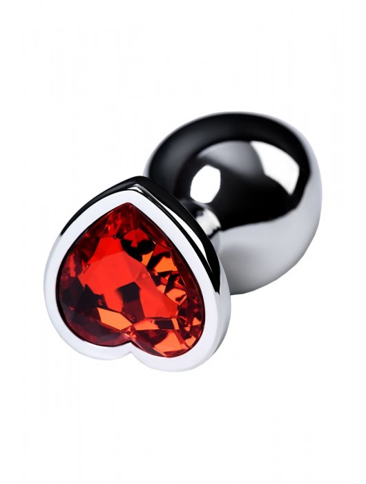 Серебристая коническая анальная пробка с красным кристаллом-сердечком - 7 см. - ToyFa - купить с доставкой в Южно-Сахалинске