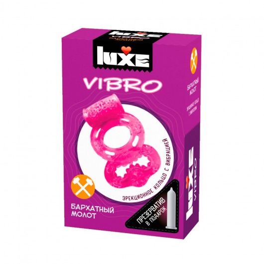 Розовое эрекционное виброкольцо Luxe VIBRO  Бархатный молот  + презерватив - Luxe - в Южно-Сахалинске купить с доставкой