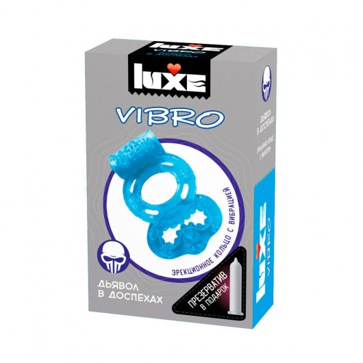 Голубое эрекционное виброкольцо Luxe VIBRO  Дьявол в доспехах  + презерватив - Luxe - в Южно-Сахалинске купить с доставкой