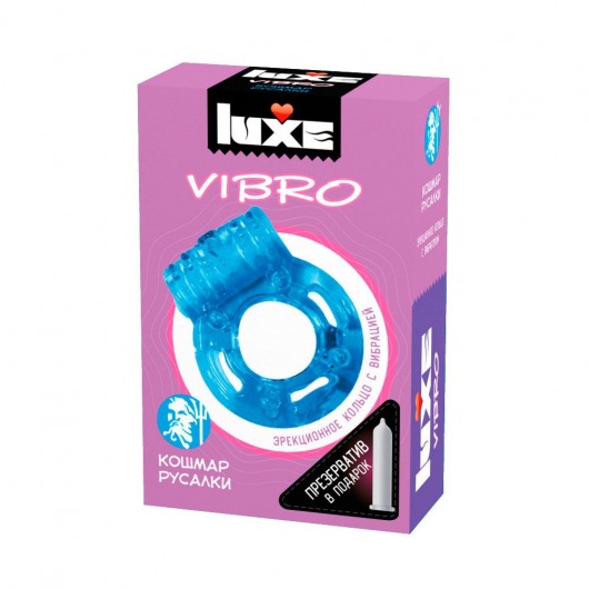 Голубое эрекционное виброкольцо Luxe VIBRO  Кошмар русалки  + презерватив - Luxe - в Южно-Сахалинске купить с доставкой
