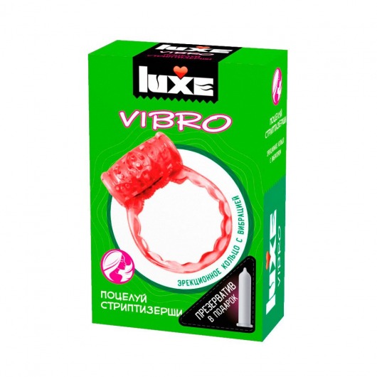 Розовое эрекционное виброкольцо Luxe VIBRO  Поцелуй стриптизёрши  + презерватив - Luxe - в Южно-Сахалинске купить с доставкой