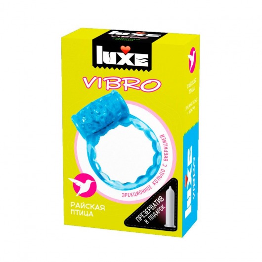 Голубое эрекционное виброкольцо Luxe VIBRO  Райская птица  + презерватив - Luxe - в Южно-Сахалинске купить с доставкой