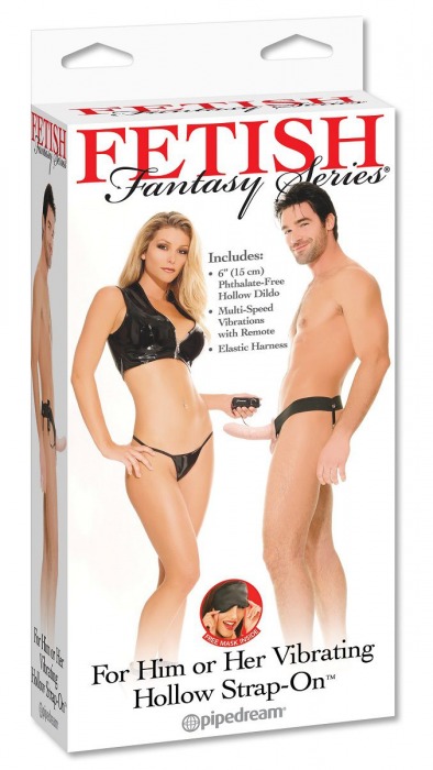 Полый страпон унисекс телесного цвета с вибрацией For Him or Her ​Vibrating Hollow Strap-On - 15 см. - Pipedream - купить с доставкой в Южно-Сахалинске