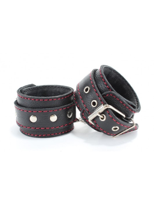 Черный бондажный набор с красной строчкой - БДСМ Арсенал - купить с доставкой в Южно-Сахалинске