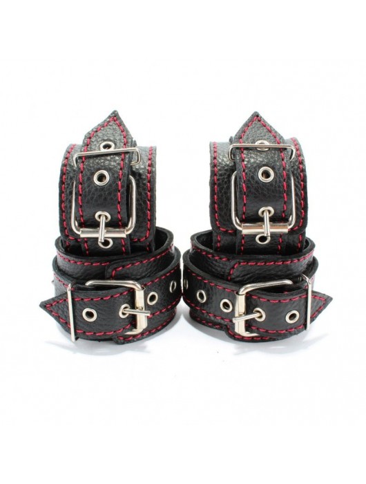 Черный бондажный набор с красной строчкой - БДСМ Арсенал - купить с доставкой в Южно-Сахалинске