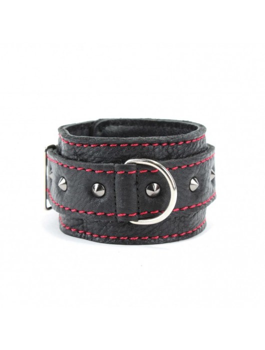 Черные оковы с шипами и контрастной строчкой - БДСМ Арсенал - купить с доставкой в Южно-Сахалинске