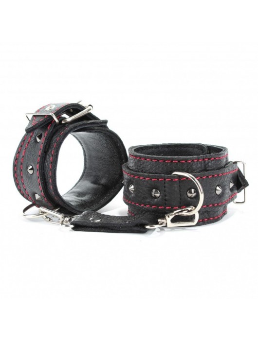 Черные оковы с шипами и контрастной строчкой - БДСМ Арсенал - купить с доставкой в Южно-Сахалинске