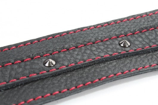 Черный ошейник из натуральной кожи с шипами - БДСМ Арсенал - купить с доставкой в Южно-Сахалинске