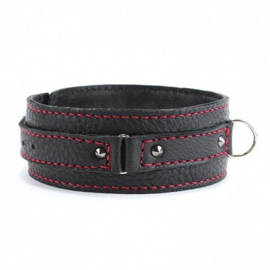 Черный ошейник из натуральной кожи с шипами - БДСМ Арсенал - купить с доставкой в Южно-Сахалинске