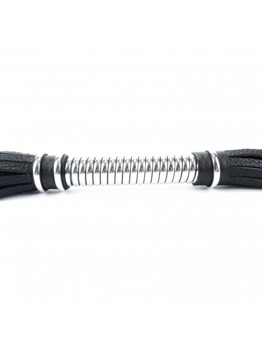 Черная длинная плеть с серебристой ручкой - 56 см. - БДСМ Арсенал - купить с доставкой в Южно-Сахалинске