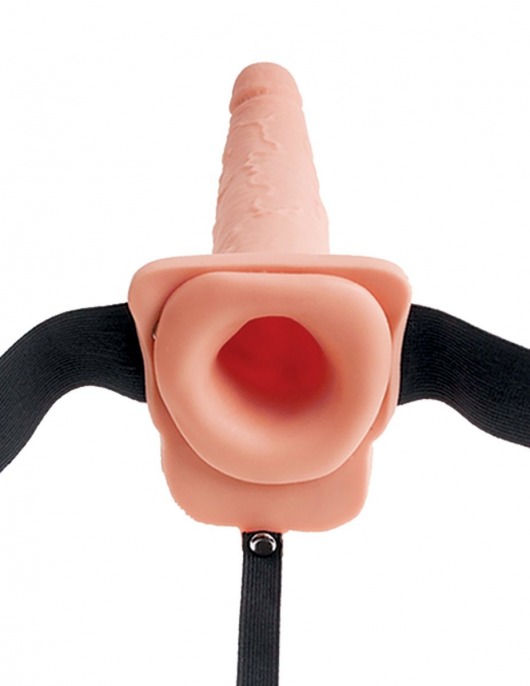 Телесный полый страпон с имитацией эякуляции 7.5  Hollow Squirting Strap-On with Balls Flesh - 21,6 см. - Pipedream - купить с доставкой в Южно-Сахалинске