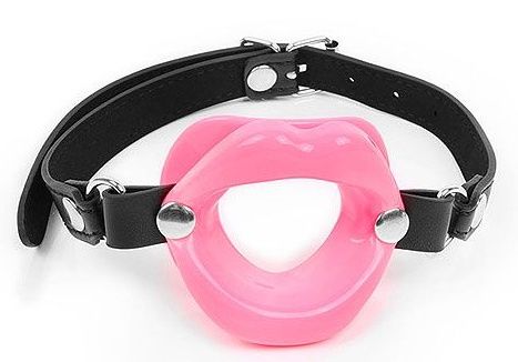 Розовый кляп-губки на черном ремешке - Notabu - купить с доставкой в Южно-Сахалинске