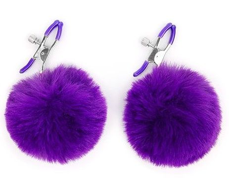 Зажимы для сосков с фиолетовым пушком - Notabu - купить с доставкой в Южно-Сахалинске