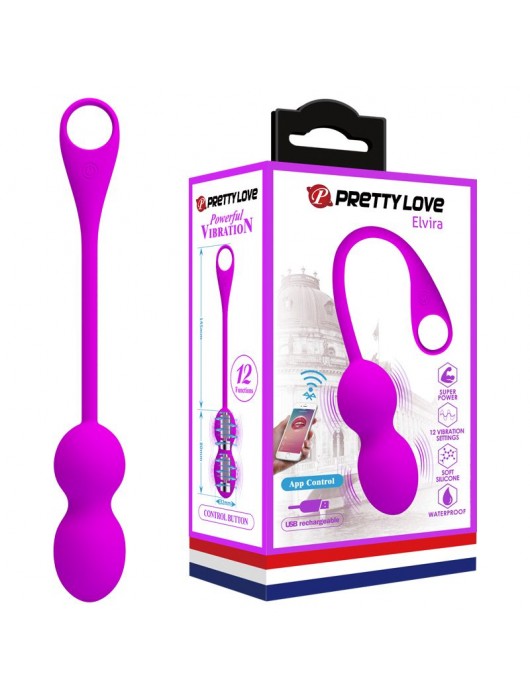 Лиловые вагинальные шарики Elvira с управлением через смартфон - Baile