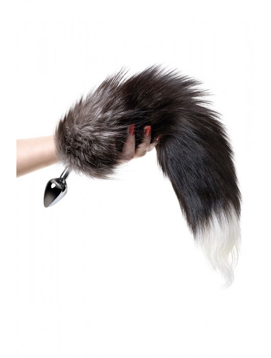 Серебристая металлическая анальная втулка с хвостом чернобурой лисы - размер S - ToyFa - купить с доставкой в Южно-Сахалинске