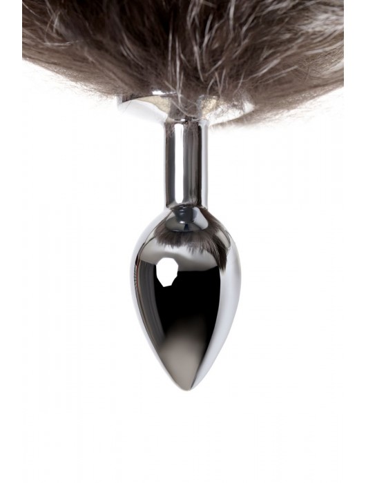 Серебристая металлическая анальная втулка с хвостом чернобурой лисы - размер S - ToyFa - купить с доставкой в Южно-Сахалинске