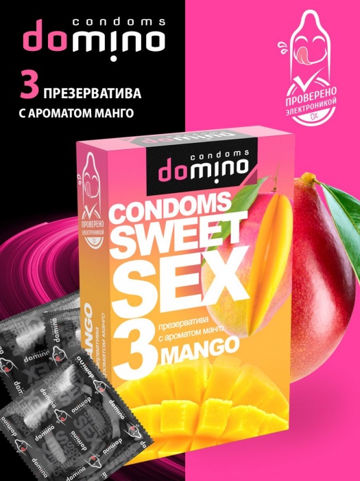 Презервативы для орального секса DOMINO Sweet Sex с ароматом манго - 3 шт. - Domino - купить с доставкой в Южно-Сахалинске