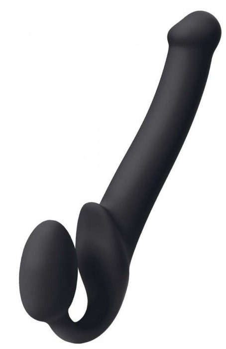 Черный безремневой страпон Silicone Bendable Strap-On M - Strap-on-me - купить с доставкой в Южно-Сахалинске