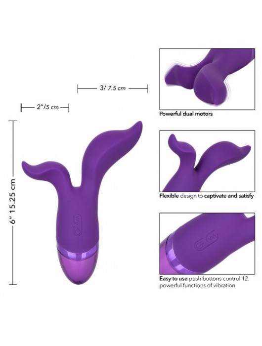 Фиолетовый раздвоенный вибромассажер Aura Duo - California Exotic Novelties
