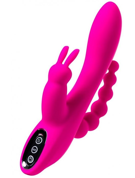 Ярко-розовый тройной вибростимулятор SPANKY - 21 см. - JOS