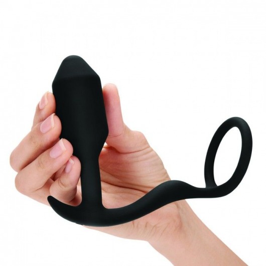 Черное эрекционное кольцо с анальным плагом Snug   Tug - b-Vibe - в Южно-Сахалинске купить с доставкой