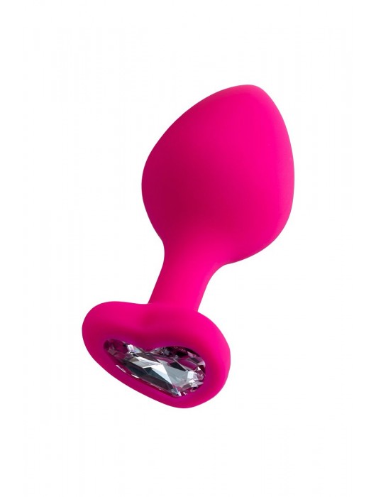 Розовая анальная втулка Diamond Heart с прозрачным кристаллом - 8 см. - ToyFa - купить с доставкой в Южно-Сахалинске