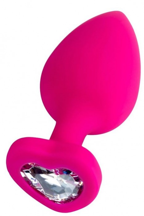 Розовая анальная втулка Diamond Heart с прозрачным кристаллом - 9,5 см. - ToyFa - купить с доставкой в Южно-Сахалинске