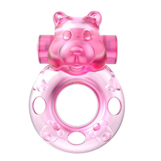 Розовое эрекционное виброкольцо на пенис Pink Bear - Baile - в Южно-Сахалинске купить с доставкой