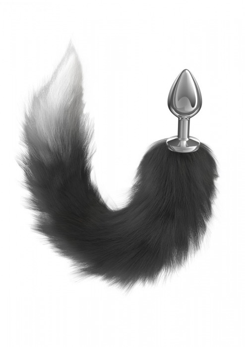 Серебристая анальная пробка с черным хвостом Starlit - Lola Games - купить с доставкой в Южно-Сахалинске