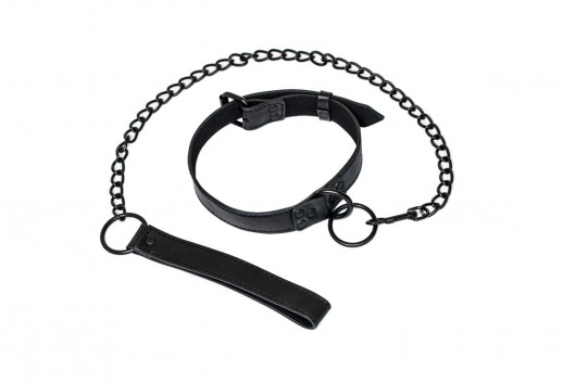 Черный ошейник Sin с поводком - Lola Games - купить с доставкой в Южно-Сахалинске