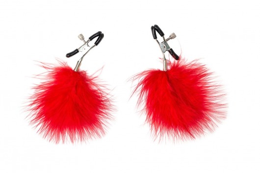Зажимы на соски с красным пухом Euphoric - Lola Games - купить с доставкой в Южно-Сахалинске