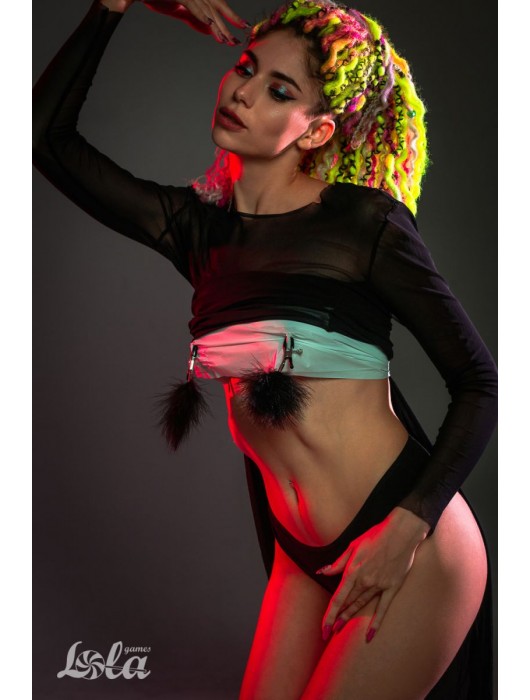 Зажимы на соски с черным пухом Euphoric - Lola Games - купить с доставкой в Южно-Сахалинске