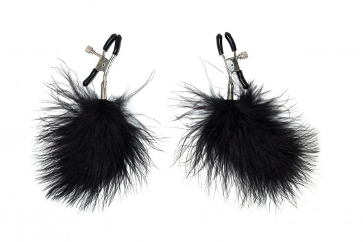 Зажимы на соски с черным пухом Euphoric - Lola Games - купить с доставкой в Южно-Сахалинске