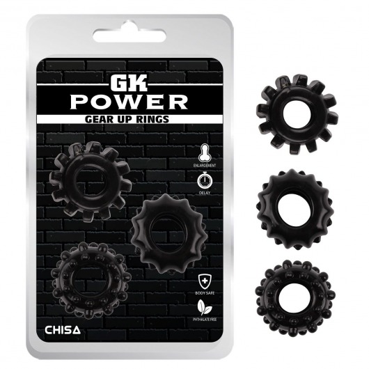 Набор из 3 черных эрекционных колец Gear Up Rings - Chisa - в Южно-Сахалинске купить с доставкой