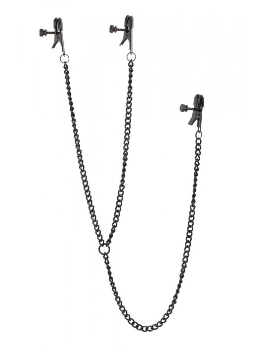 Черные зажимы на соски и клитор на цепочке DELUXE NIPPLE   CLIT CLAMPS - Dream Toys - купить с доставкой в Южно-Сахалинске