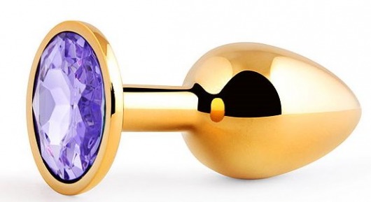 Золотистая анальная пробка с фиолетовым стразом - 7,2 см. - Anal Jewelry Plug - купить с доставкой в Южно-Сахалинске