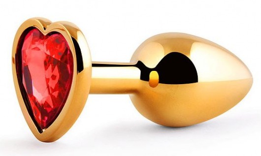 Золотистая анальная пробка с красным стразом-сердечком - 7 см. - Anal Jewelry Plug - купить с доставкой в Южно-Сахалинске