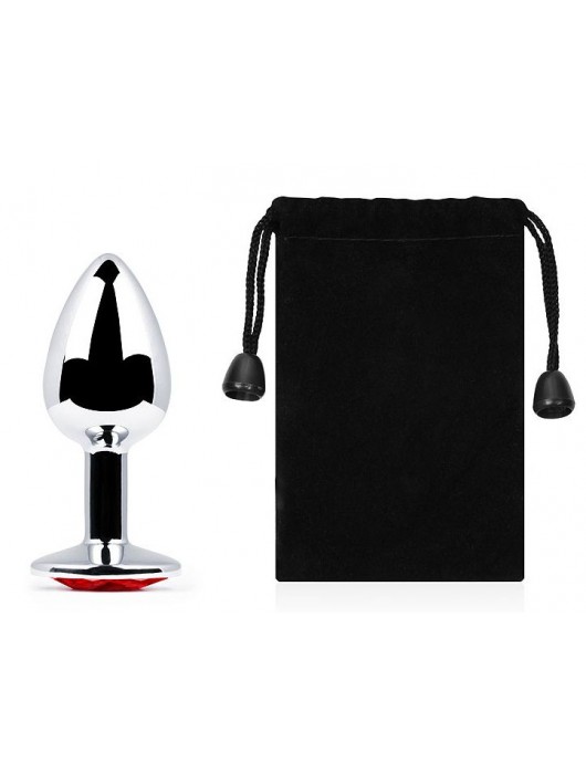 Серебристая анальная пробка с красным стразом - 7,2 см. - Anal Jewelry Plug - купить с доставкой в Южно-Сахалинске