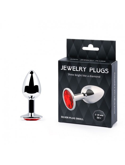 Серебристая анальная пробка с красным стразом - 7,2 см. - Anal Jewelry Plug - купить с доставкой в Южно-Сахалинске