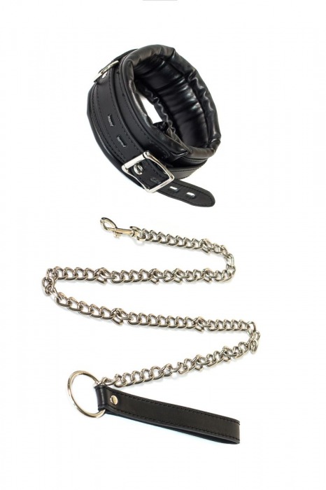 Черный ошейник Fetish с поводком - Lola Games - купить с доставкой в Южно-Сахалинске