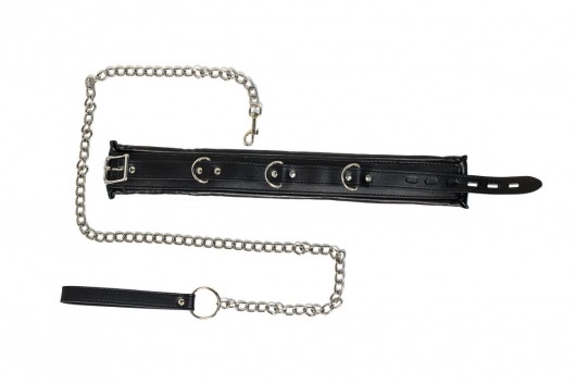 Черный ошейник Fetish с поводком - Lola Games - купить с доставкой в Южно-Сахалинске