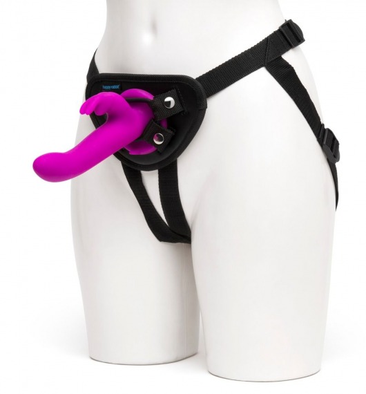 Лиловый страпон Rechargeable Vibrating Strap-On Harness Set - 17,6 см. - Happy Rabbit - купить с доставкой в Южно-Сахалинске