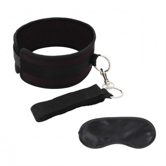 Черный ошейник с длинным поводком Collar and Leash Set - Lux Fetish - купить с доставкой в Южно-Сахалинске